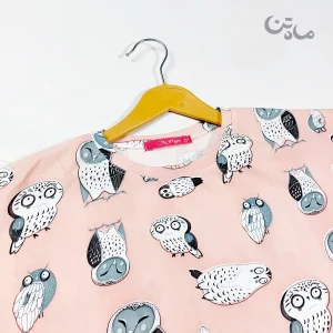 ست تیشرت وشلوار زنانه نخ پنبه طرح جغد