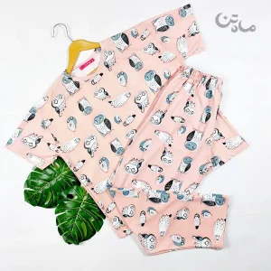 ست تیشرت وشلوار نخ پنبه طرح جغد3