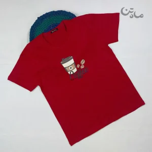 تیشرت نخ پنبه با چاپ کافی زرشکی